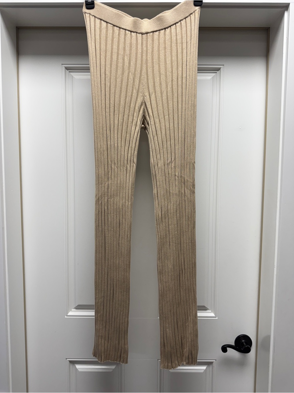 L’Academie Seraph Ribbed Knit High Rise Flare Pants Champagne Tan Medium - Picture 5 of 11
